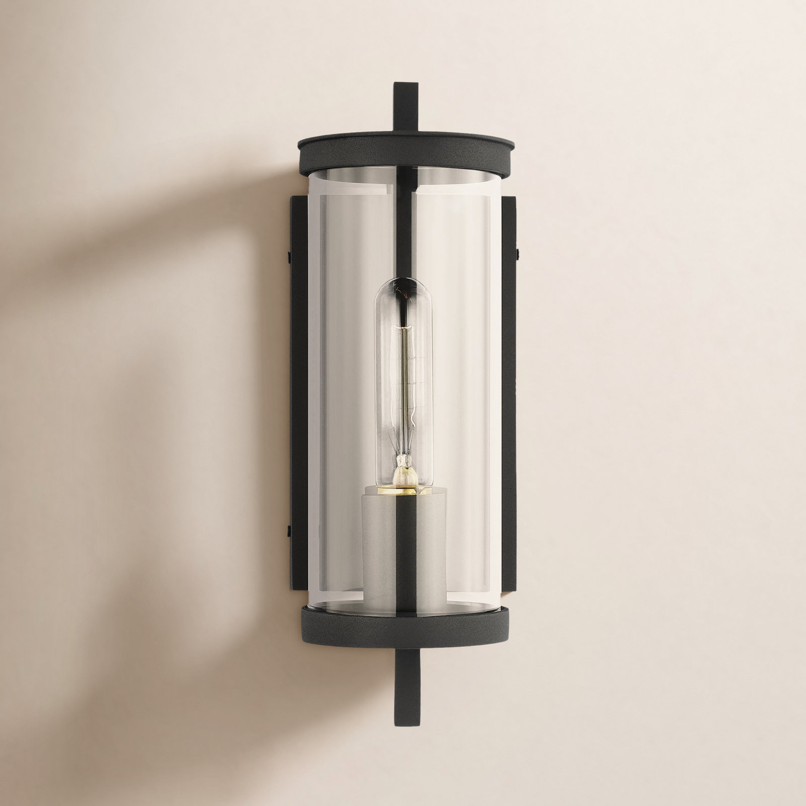 Single Light Cylinder Outdoor Stainless Steel Wall Light, 12.5" H x 4.63" W x 6.38" D