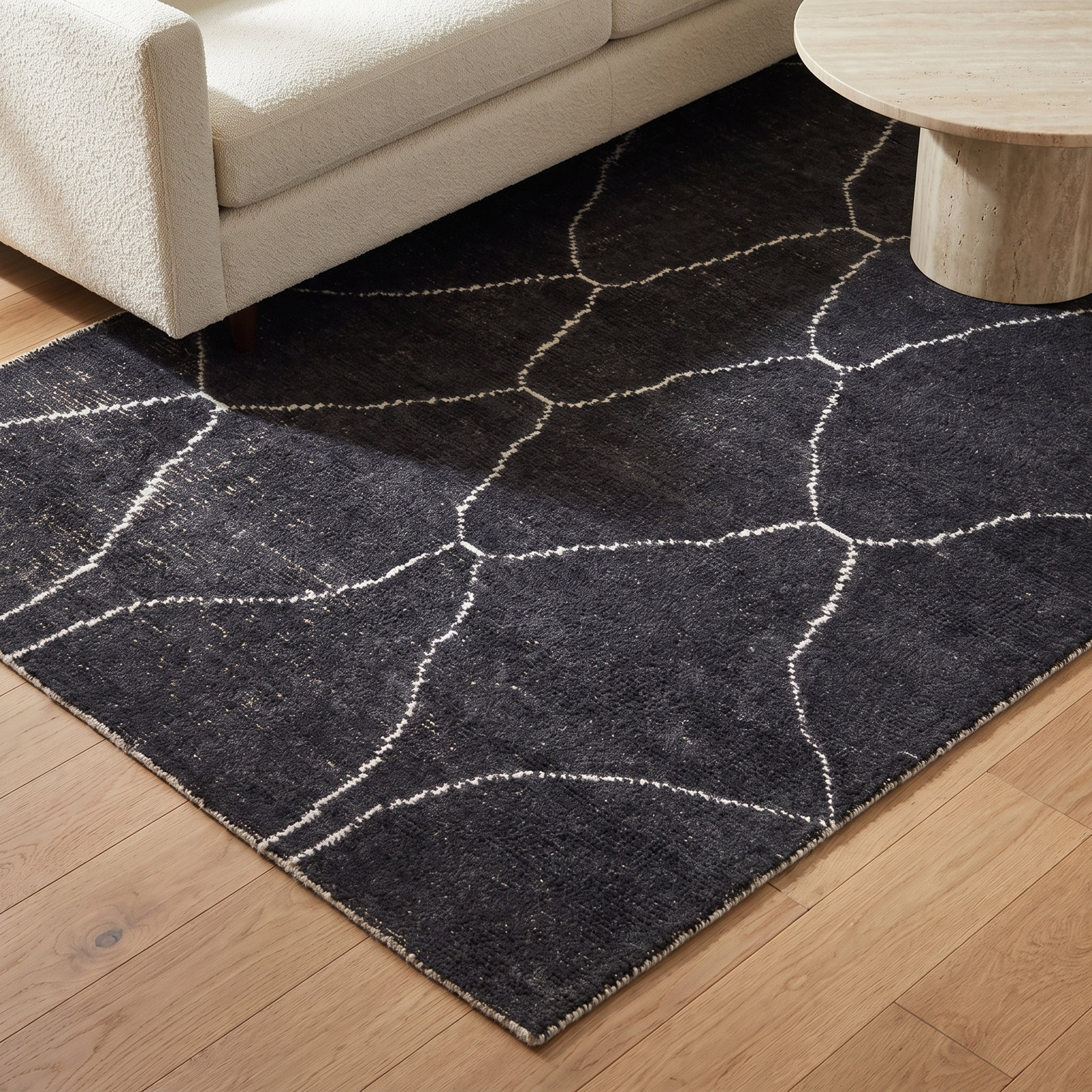 Rowan Black White Hand-Loomed Geometric Rug, Rectangle 5' x 8'