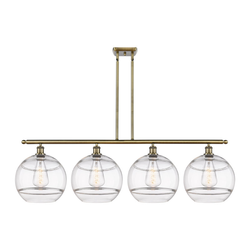 Chartoff 4 - Light Kitchen Island Pendant, Antique Brass, Clear