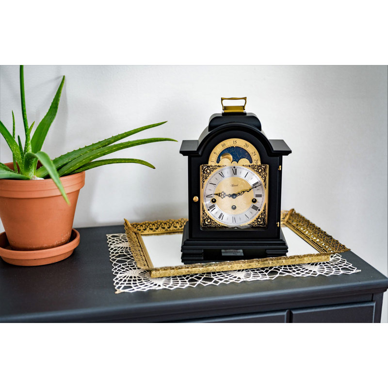 Roman Numeral Wood Mechanical Tabletop Clock in
