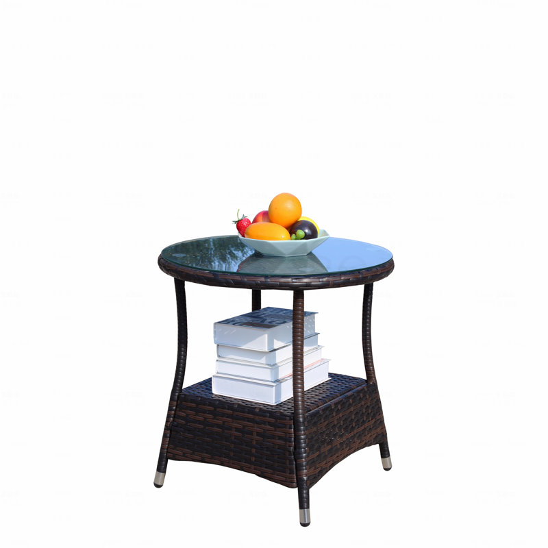 Round Glass Coffee Table Outdoor Patio Furniture 1 With Clear Tempered Glass