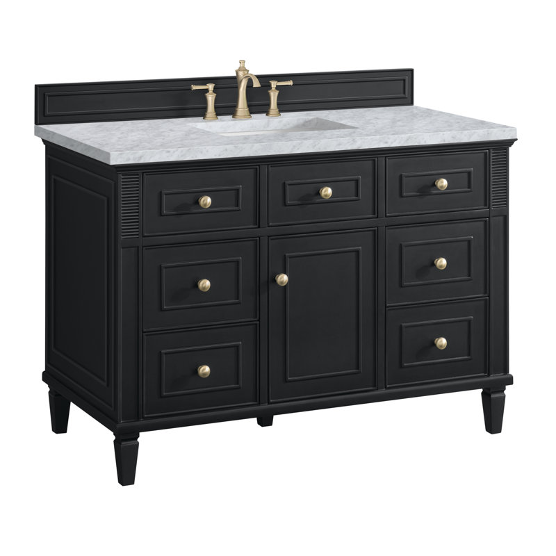 Lorelai 48'' W Single Vanity, Black Onyx, Carrara White Marble, 8" Widespread