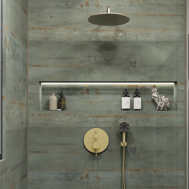 Système de douche ronde avec douchette à main DAX Salerno, doré, Doré