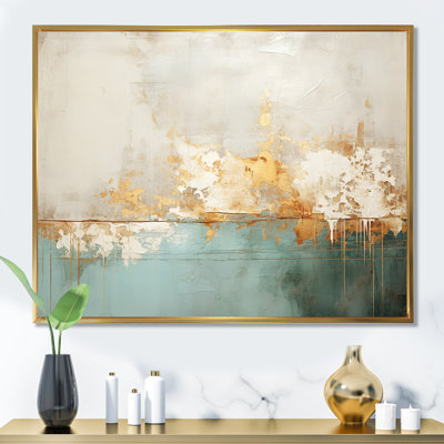 Minimalism Gold And Teal Horizon I - Abstract Canvas Art Print