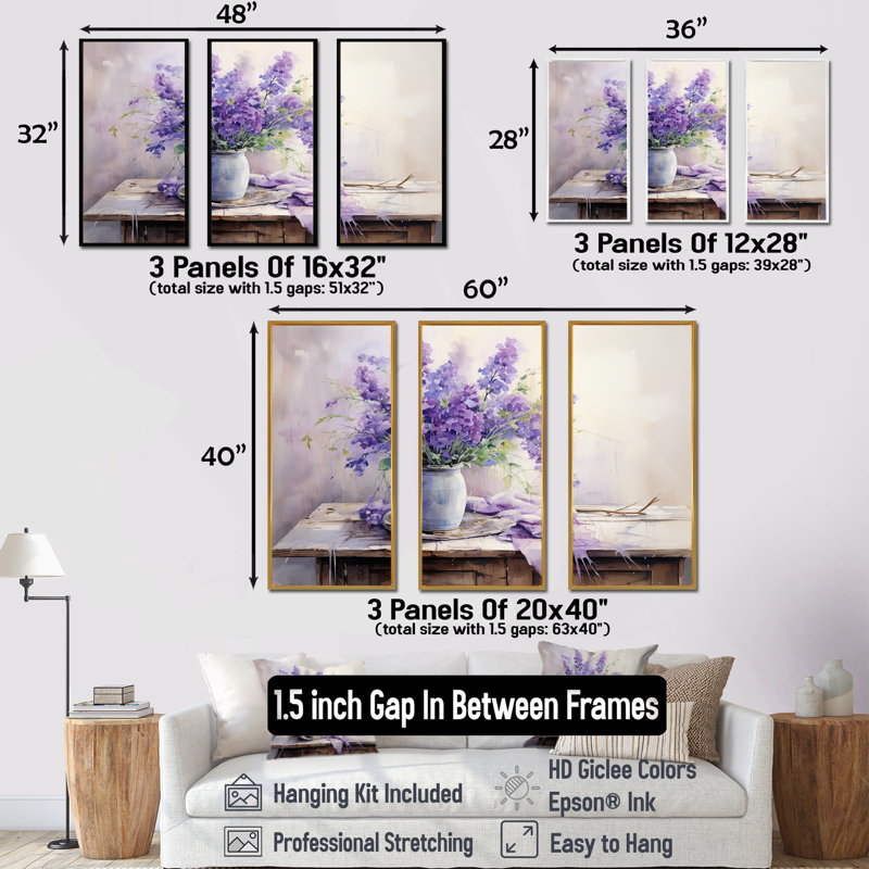 «Violets Farmhouse Still Life - Violets», ensemble de reproduction d'art mural, H 32 po x l 48 po x P 1 po