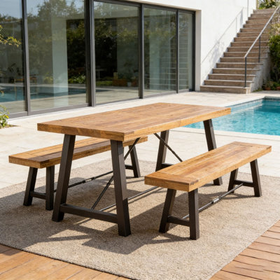 3 PIECE WOOD OUTDOOR DINING SET