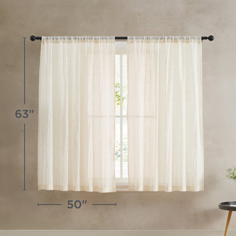  Solid Semi-Sheer Curtain Panels, 50" W x 63" H, Natural