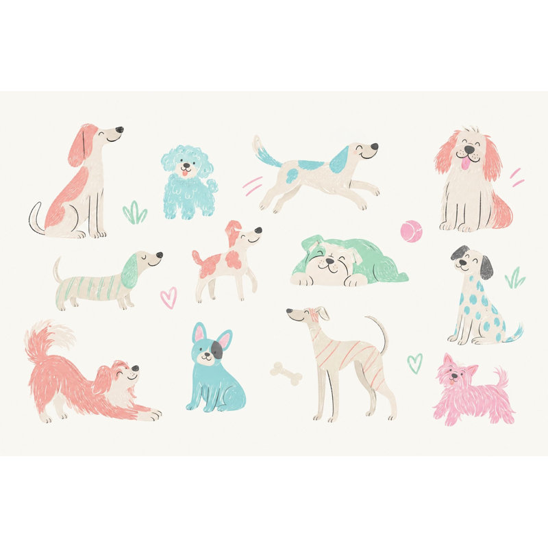 Murale ludique pastel ludique Playful Puppies, 120 po x 96 po, Non tissé