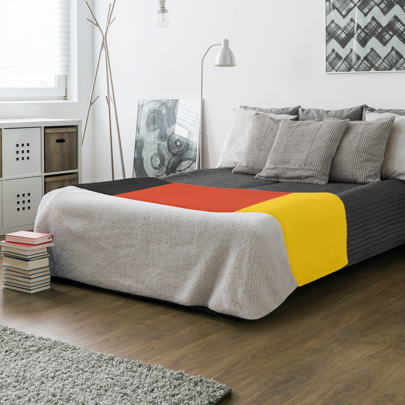 Quilted Throw Blanket, 30" x 40", Black/Red/Yellow, Coral Fleece