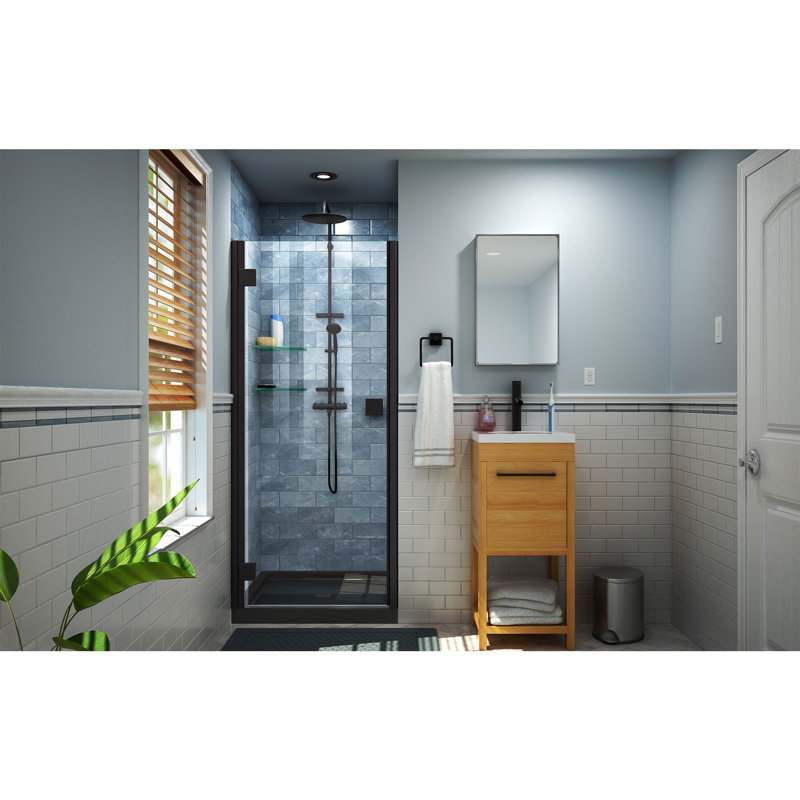 Lumen 42" x 74.75" Square Hinged Shower Enclosure with Base Included, Matte Black, Black