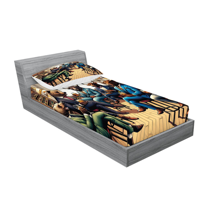 Drap-housse et taie décorative Ambesonne Happy Hour Bulls and Bears sable brun multicolore, Simple