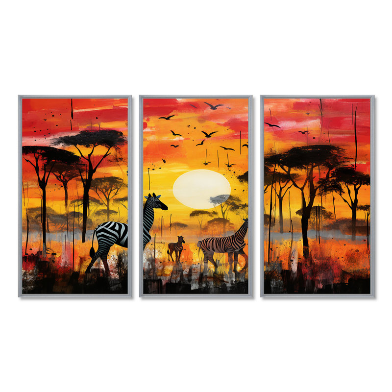 Maritha - Zebra Animal Wall Art Decor Set, Silver Floater Framed, 32" H x 48" W x 1" D