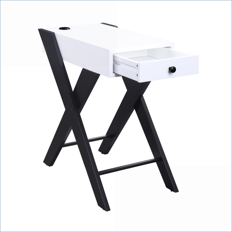 Blanc moderne Table basse noire avec port USB intégré et tiroir coulissant pour le salon