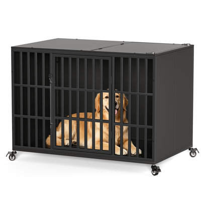 48" Heavy Duty Dog Crate with Self-Locking Latch and Enclosed Design for High Anxiety Dogs