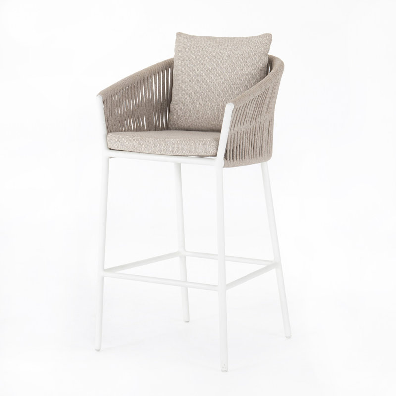 Tabouret de patio en teck avec coussin, Sable faye, 31.1", White
