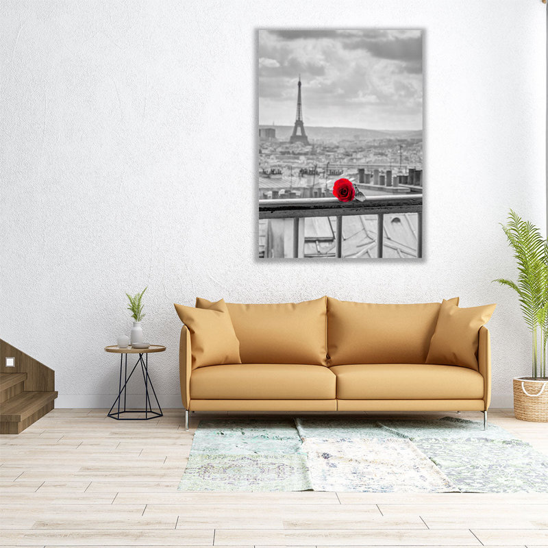 Rose sur balustrade de balcon, Paris, France - reproduction d'art sur toile, H 24 po x l 18 po
