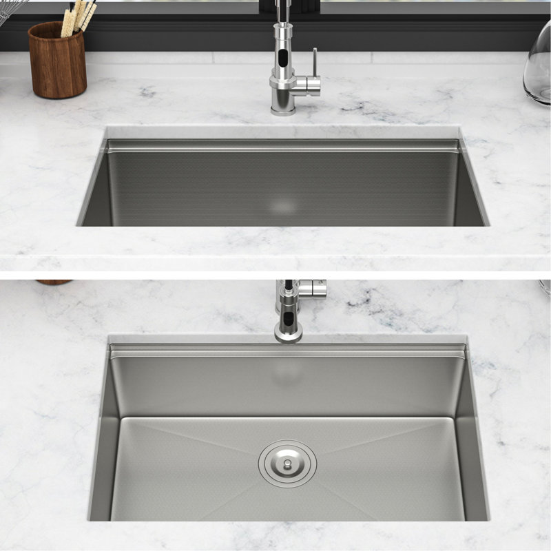 Évier de cuisine encastré à simple cuve 30 * 19 * 9 pouces en acier inoxydable de calibre 16, fonctionnalité de poste de travail, drainage en forme de X, patin pour utilisation silencieuse, paquet avec accessoires