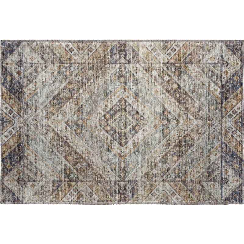 Premium Machine Washable Mayfield AMF2195 geometric Rug, 1'8" x 2'6", Brown