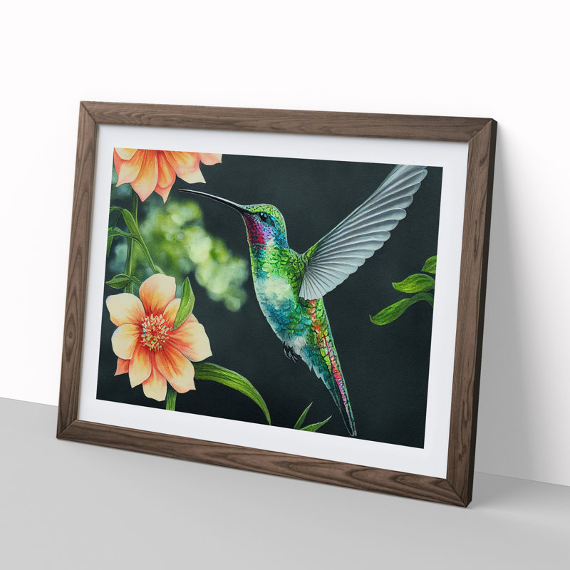 Hummingbird Vol.3 - Single Picture Frame Print, 46cm H x 64cm W x 2cm D, Walnut