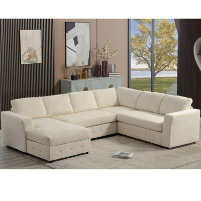 [NEW ARRIVED] [VIDEO PROVIDED]110.75" Sectional Sofa,Oversized Modular Sofa,Chaise Storage, Modern U Shaped  Couch , Upholstered Sofas,Chenille,Crystal Button , Living Room, Apartment,  Beige