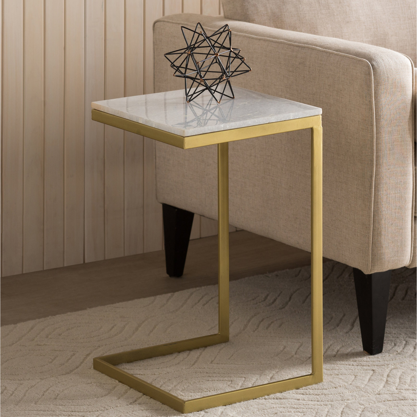 Ollie End Table, White Top/Gold Base