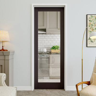 28" x 80" 1-Lite Black Clear Glass Interior Prehung Door with Silver Hinges, Clear Glass Door Slab, Sound-Dampening & Waterproof, Suit for Laundry, Closet Doors, Room Doors, Left Hand