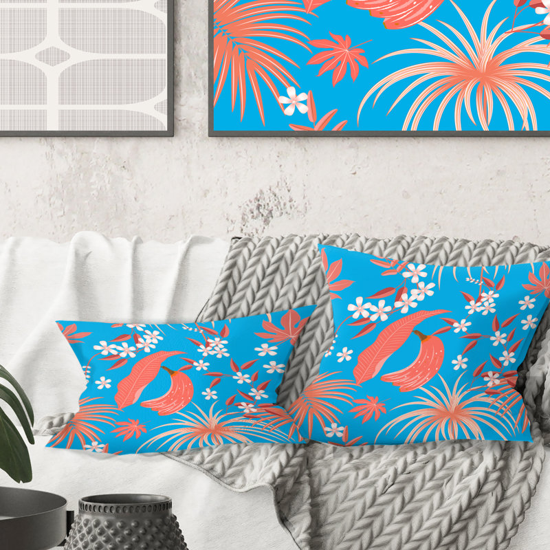 Coussin Tropical Tropical Foliage Coral II - Mid-Century, 16 po x 1 po