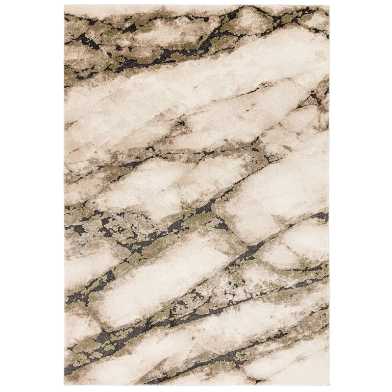 Decara Mineral Abstract High-Low Green Area Rug, Rectangle 80 x 150 cm