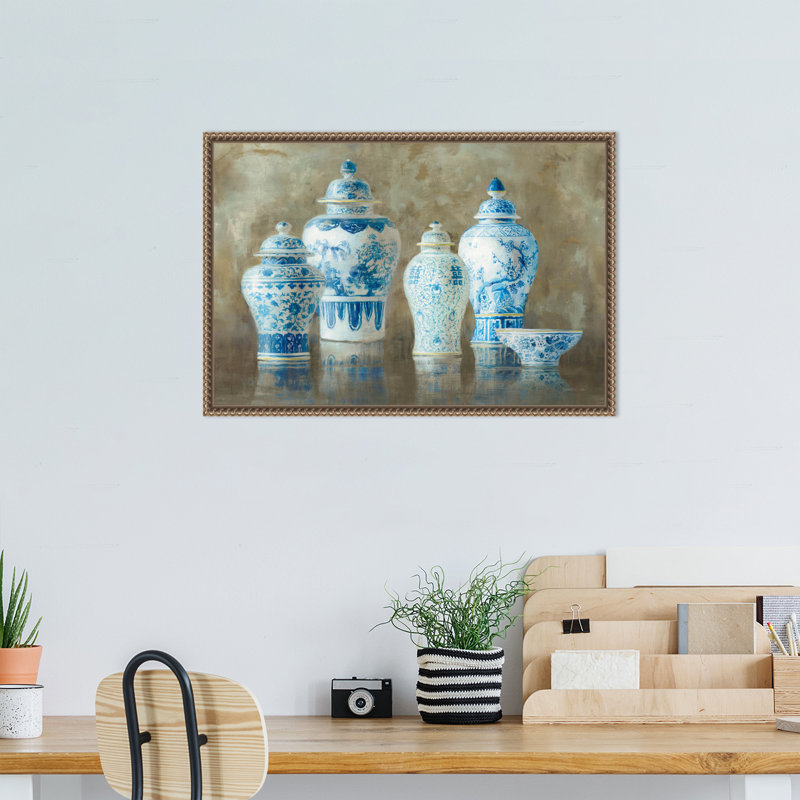 «Ginger Jar Still Life Neutral» par Danhui Nai, reproduction d'art sur toile encadrée, H 16 po x l 23 po