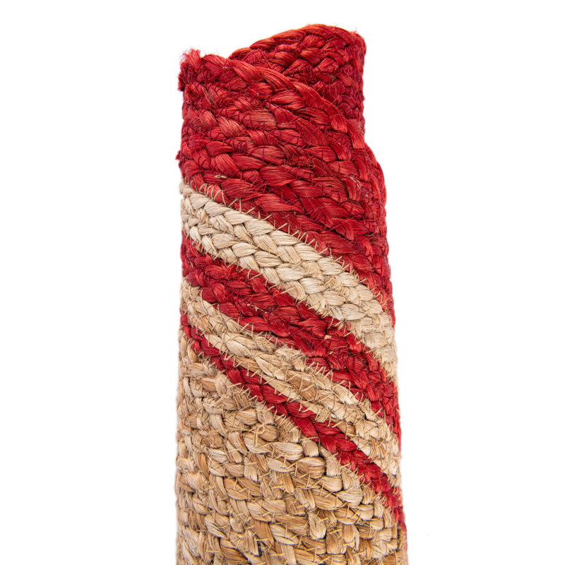 Handmade Round Beige and Red Jute Christmas Tree Skirt