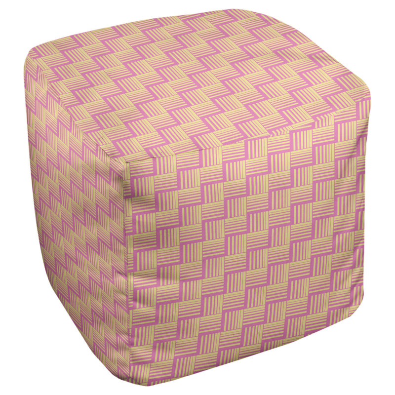 Repose-pieds cubique à rayures classic basketweave, Rose / jaune