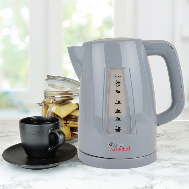 Kitchen Perfected 1.7L Plastic Electric Tea Kettle, Grey