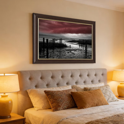 Art mural antique sur toile encadré doré pour le salon, la chambre à coucher, le bureau ou le vestibule - Décoration murale décorative avec ciel dramatique