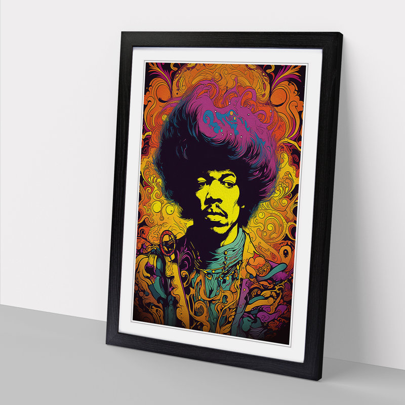 Jimi Hendrix Art Nouveau Art - Framed Print, Black, 34cm H x 25cm W x 2cm D