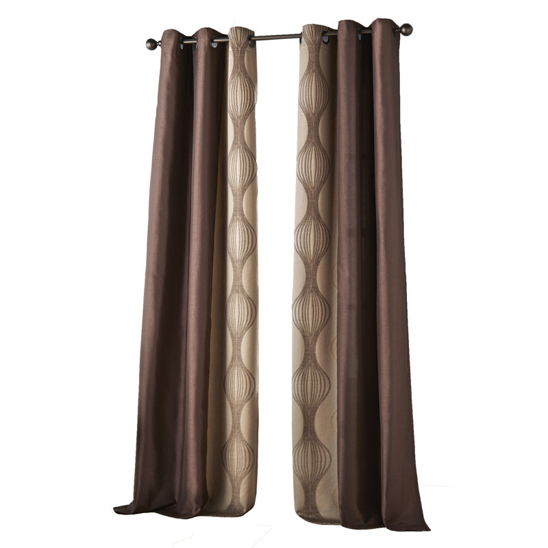 Brown and Gold Polyester Light-Filtering Grommet Curtains, 37" x 84", Set of 2