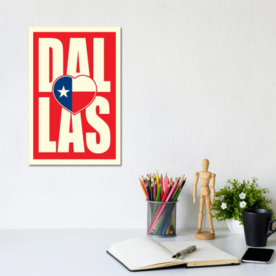 Dallas Typography Flag Heart by Benton Park Prints - Wrapped Canvas Gallery-Wrapped Canvas Giclée