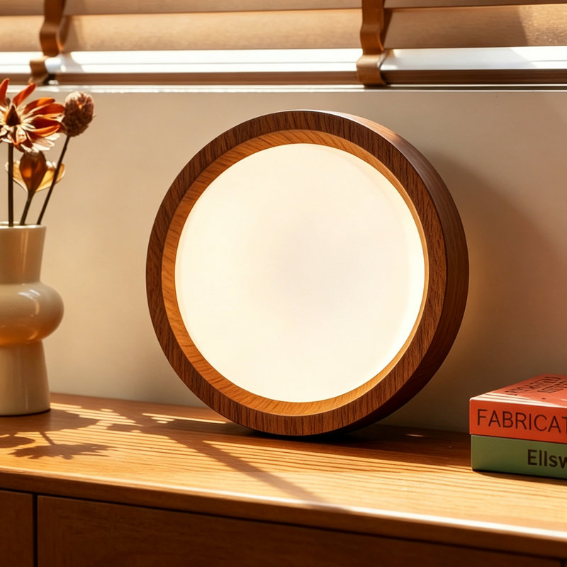 Plafonnier rond 18,9 po à 3 lumières DEL noyer intégré à intensité variable