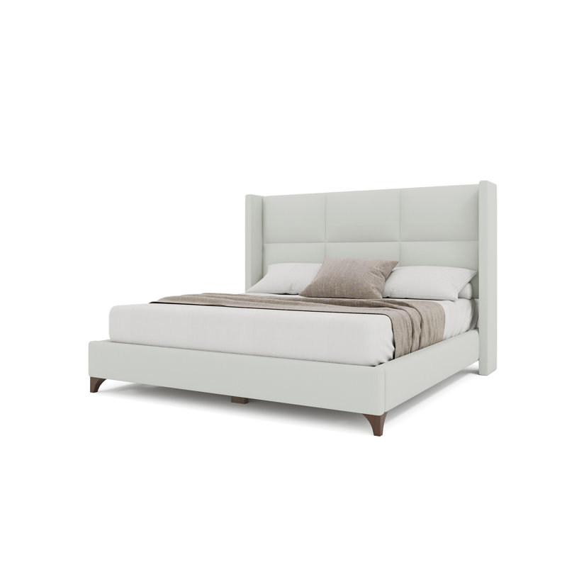 Lit carré tapissier Megan, Très grand, Tissu bouclé blanc
