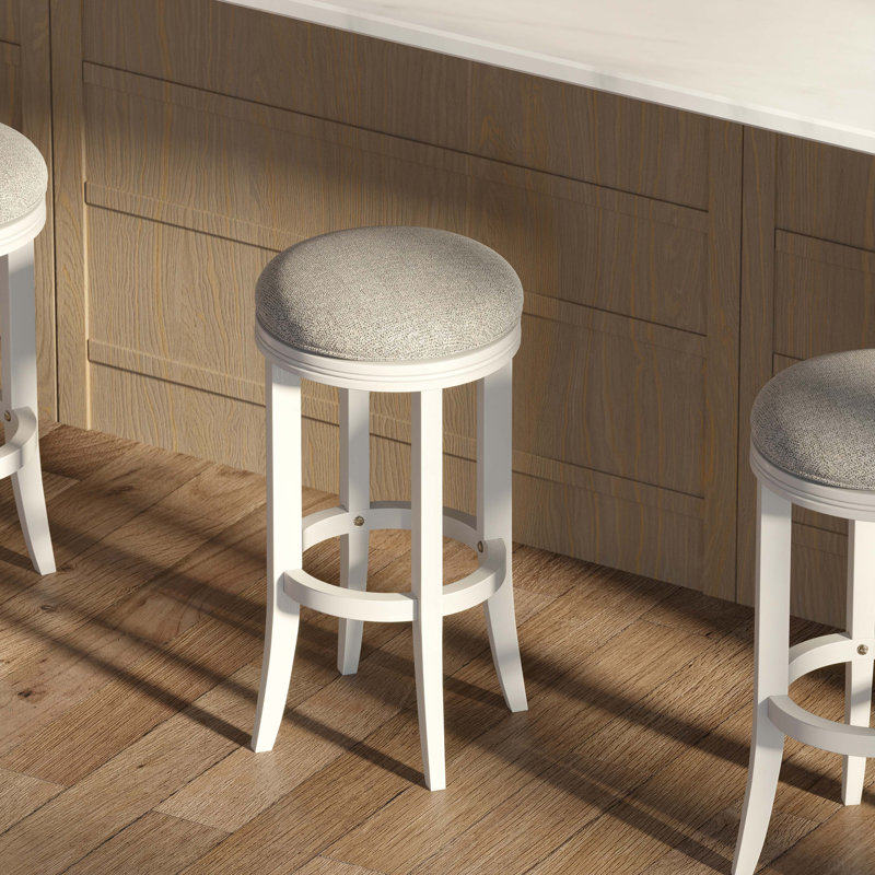 Tabouret de bar 31 po à hauteur de bar en bois avec dossier pivotant gris et cadre blanc