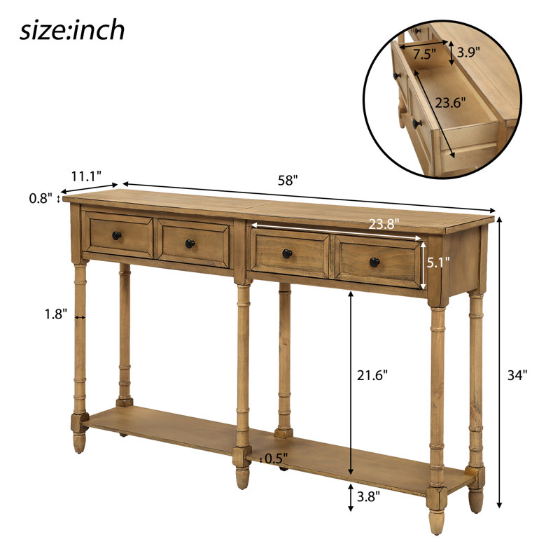 Console Table Sofa Table Easy Assembly with Two Storage Drawers and Bottom Shelf for Living Room, Brown/Old Pine