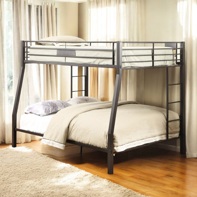 Lit superposé en métal noir avec finition sablonneuse, plateau double et grand lit double, plancher de 10 po, poteau de rail carré de 40 po, cadre, très grand / grand, à construire avec garde