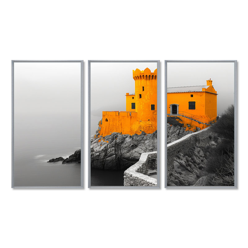 Ensemble d'art mural «Fortress I» - Fortress, Toile argentée avec cadre flottant, H 32 po x l 48 po x P 1 po