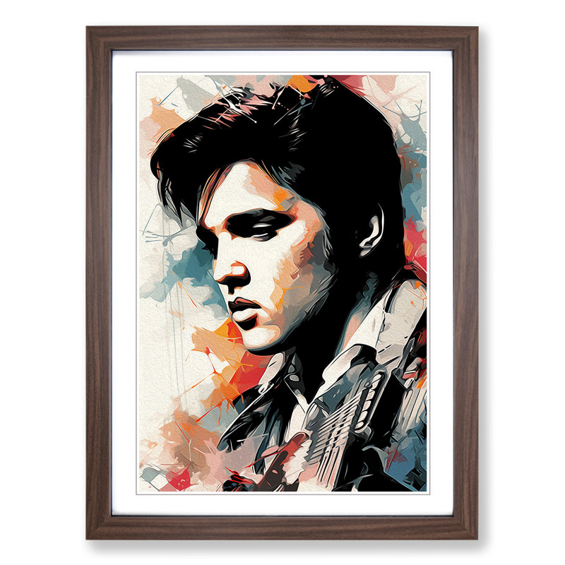 Elvis Presley Line - Single Picture Frame Print on Wood, 64cm H x 46cm W x 2cm D, Walnut