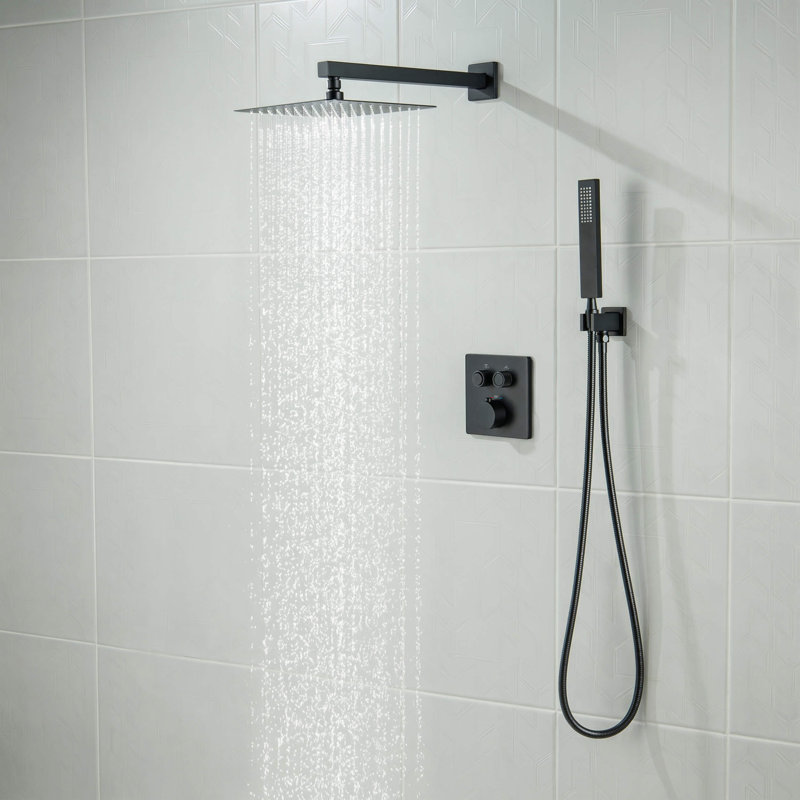 Cube 2-Function Thermostatic Complete Shower Faucet Set, Matte Black