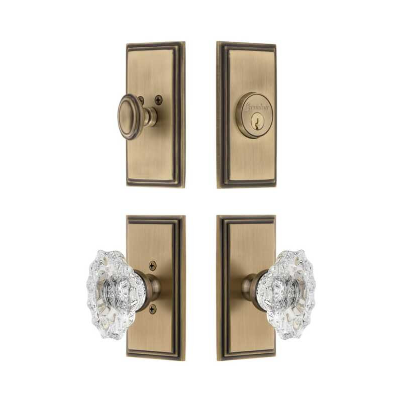 Ensemble de courte entrée Grandeur Carre avec poignée en cristal Biarritz, 2.75", Laiton rétro