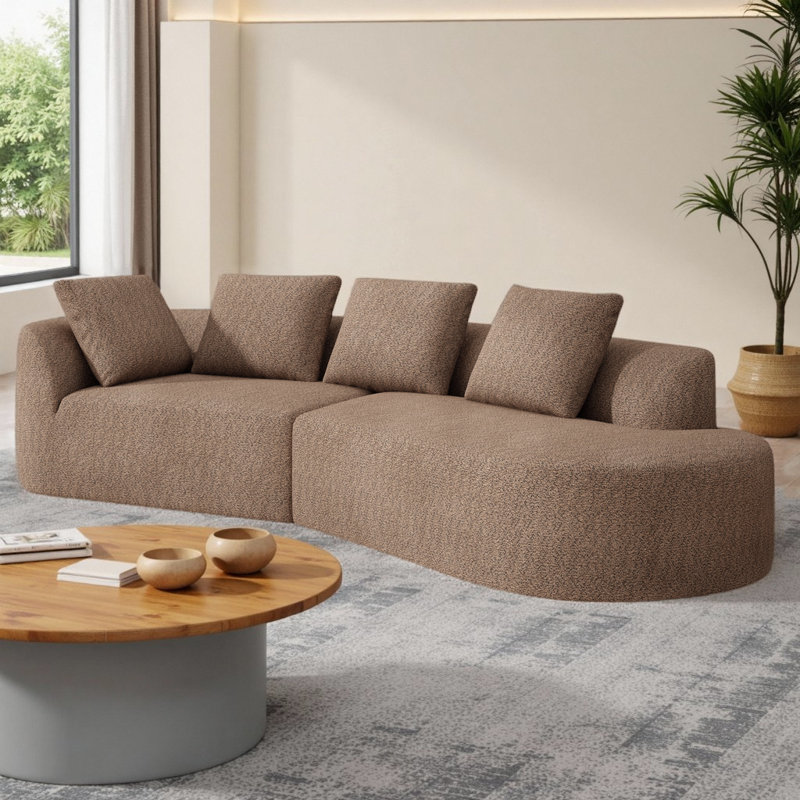 Canapé modulaire courbé 116 po avec méridienne 116 po - Ensemble 2 pièces de revêtement en perle, éponge compressée haute densité, orienté vers la droite, entièrement assemblé pour le salon