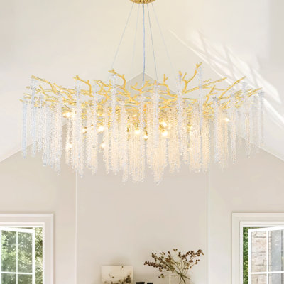 Modern Tree Branch Crystal Chandelier Luxury Gold Crystal Pendant Lighting 39.37" Contemporary 14-Light Round Chandeliers For Dining Room Kitchen Bedroom Living Room