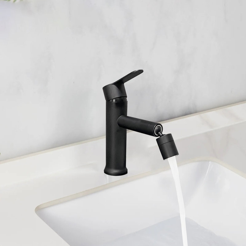 Robinet de salle de bain monocorps à un trou avec aérateur rotatif à 360 ° en noir mat (paquet de 1)