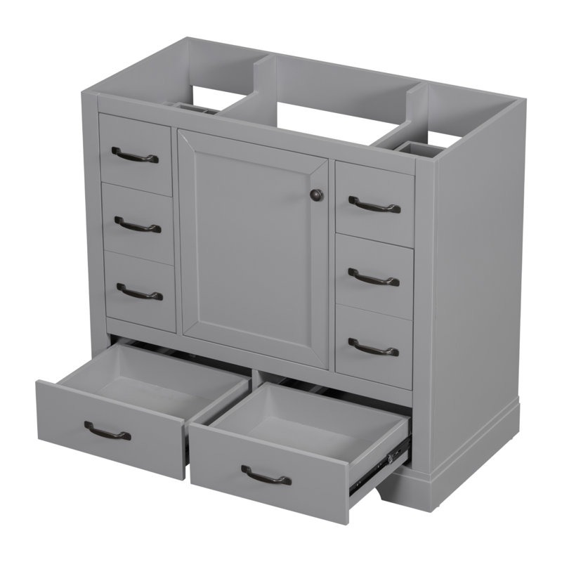 Meuble-lavabo 36 po sans lavabo, base d'armoire seulement, six tiroirs, diviseur de tiroir multifonctionnel, tablette réglable