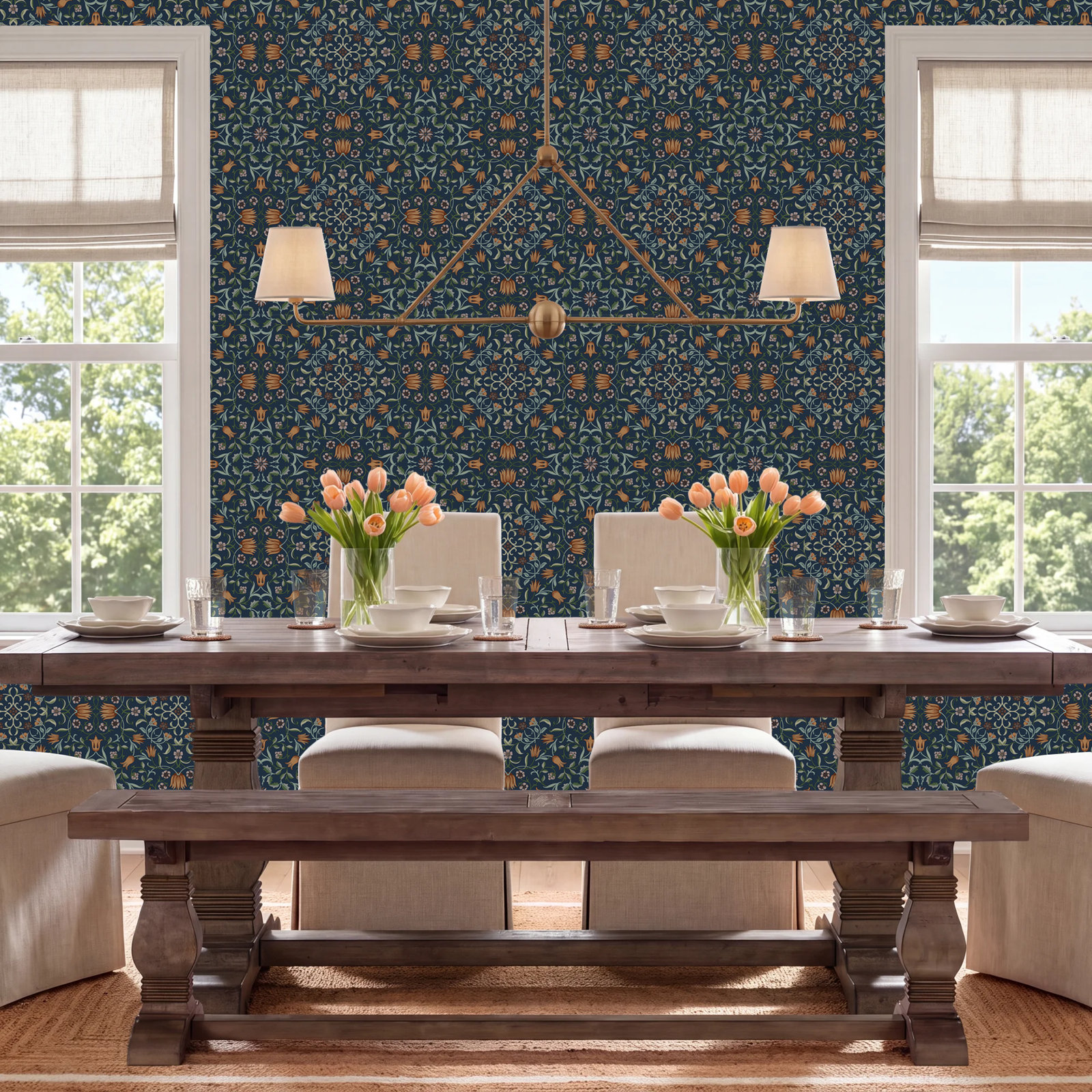 Floral Wallpaper, Dark Blue
